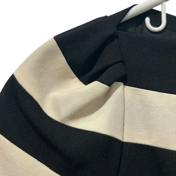 Moschino Main Line Black Cream Striped Dress Virgin Wool Short Sleeve Size 8